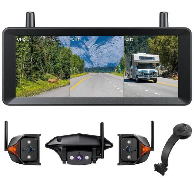 Main image of AUTO-VOX Wireless RV Backup Camera System: Rear & Side Cameras with 7.2" HD Monitor and Flexible Bent Mount, Triple Split View, DVR Recording Back up Camera for RV,Travel Trailer,Motorhome,Camper