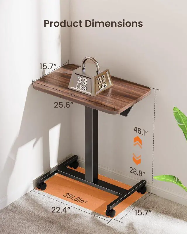 Alt view image 3 of 7 - ErGear Mobile Small Standing Desk, Enhanced Adjustable Height Computer Workstations, Portable Rolling Laptop Desk with 4 Lockable Wheels for Home Office & Classroom, Deep Walnut