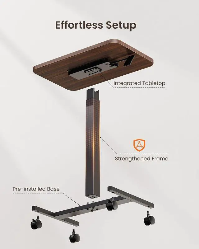 Alt view image 7 of 7 - ErGear Mobile Small Standing Desk, Enhanced Adjustable Height Computer Workstations, Portable Rolling Laptop Desk with 4 Lockable Wheels for Home Office & Classroom, Deep Walnut