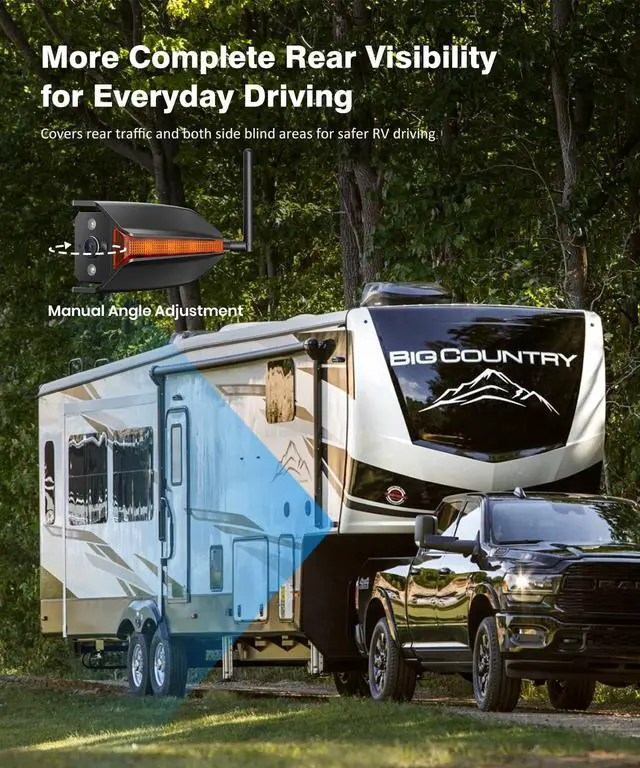 Alt view image 2 of 7 - AUTO-VOX Wireless RV Backup Camera System: Rear & Side Cameras with 7.2" HD Monitor and Flexible Bent Mount, Triple Split View, DVR Recording Back up Camera for RV,Travel Trailer,Motorhome,Camper