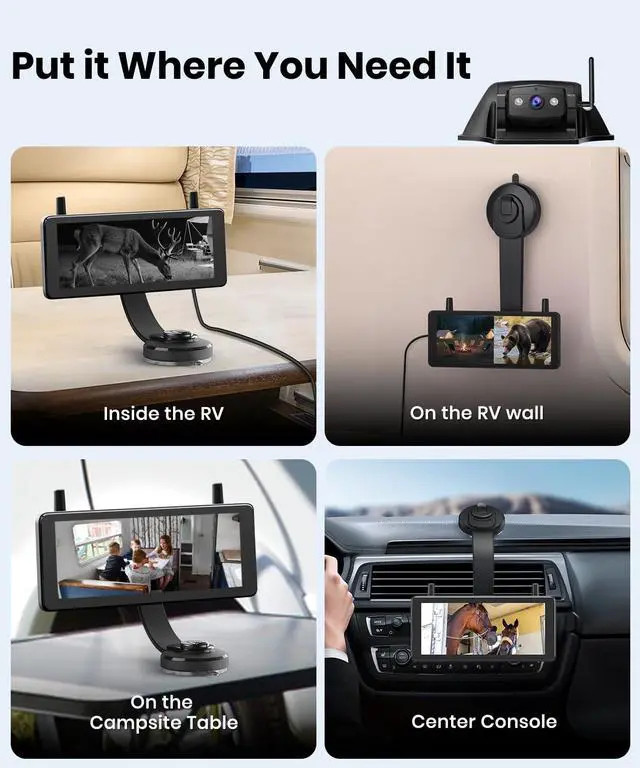 Alt view image 7 of 7 - AUTO-VOX Wireless RV Backup Camera Bundle: 7.2'' Monitor, RV Camera (WF1), Bent Bracket-Flexible Monitor Position,Stable Live View Past 60ft, Super IR Night Vision for Pre-Wired RV, 5th Wheel, Trailer