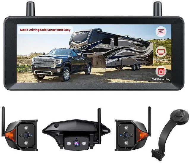 Main image of AUTO-VOX Wireless RV Backup Camera Bundle: Rear & Side Cameras with 7.2" HD Split-Screen Monitor and Flexible Bent Mount, Full Rear View Protection for RV, Travel Trailer, Motorhome, and Camper