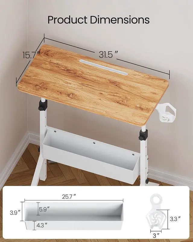 Alt view image 2 of 7 - ErGear Mobile Standing Desk with Wheels, Adjustable Height 28.3 to 46.1, Rolling Laptop Cart with Cup Holder, Storage Basket, Computer & Pen Slot, Home Office Stand Up Desk, Light Vintage Brown