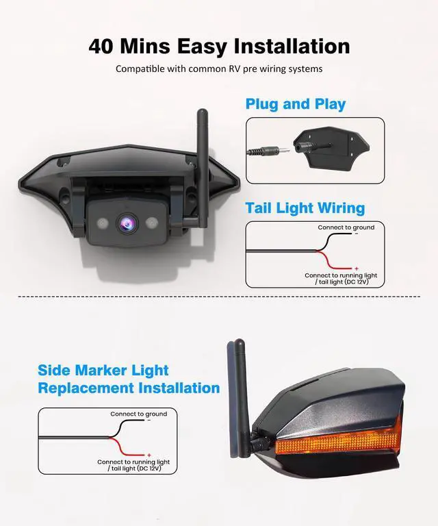 Alt view image 6 of 7 - AUTO-VOX Wireless RV Backup Camera System: Rear & Side Cameras with 7.2" HD Monitor and Flexible Bent Mount, Triple Split View, DVR Recording Back up Camera for RV,Travel Trailer,Motorhome,Camper