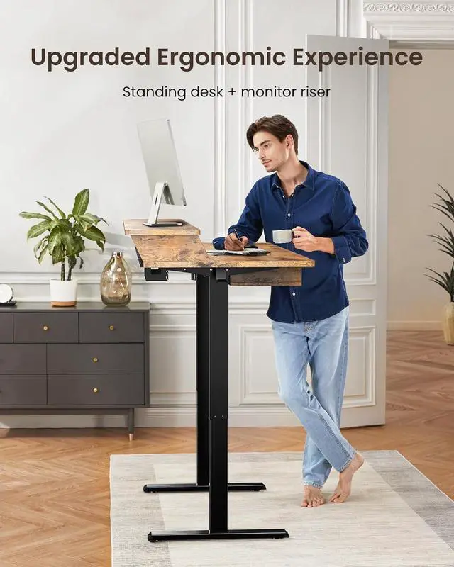 Alt view image 4 of 7 - ErGear 63 X 30 Inch Electric Standing Desk with 4 Drawers, Height Adjustable Desk with Storage, C-Clamp Mount Compatible, Home Office Table with Cable Management Tray, Vintage Brown