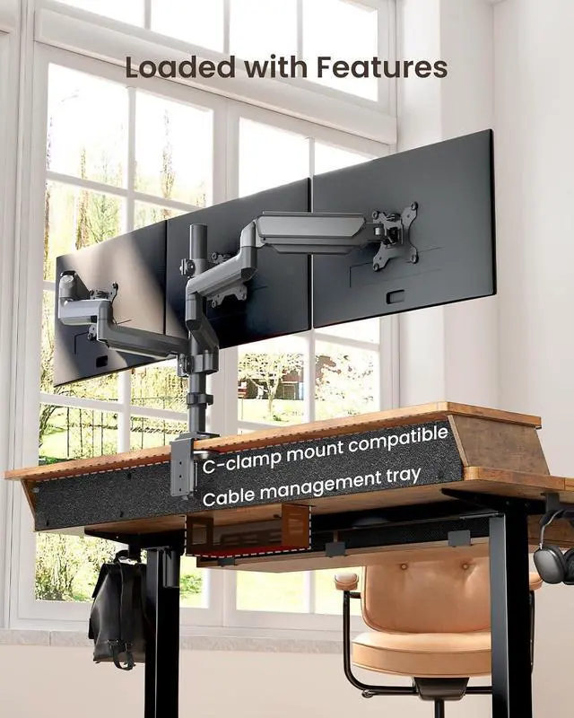 Alt view image 7 of 7 - ErGear 63 X 30 Inch Electric Standing Desk with 4 Drawers, Height Adjustable Desk with Storage, C-Clamp Mount Compatible, Home Office Table with Cable Management Tray, Vintage Brown