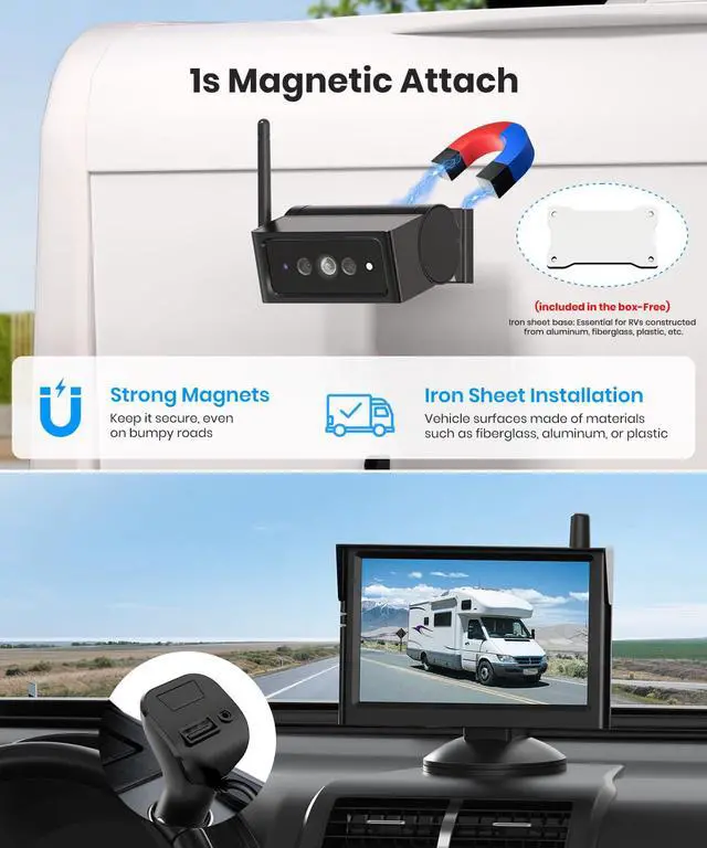 Alt view image 2 of 7 - AUTO-VOX S4B Dual Wireless Backup Camera Bundle: Includes 4PIN USB Cable & Flexible Adjust Monitor Mount, Split-Screen Display, Quick Install, IP69K Waterproof, Perfect for Truck, Trailer, Car