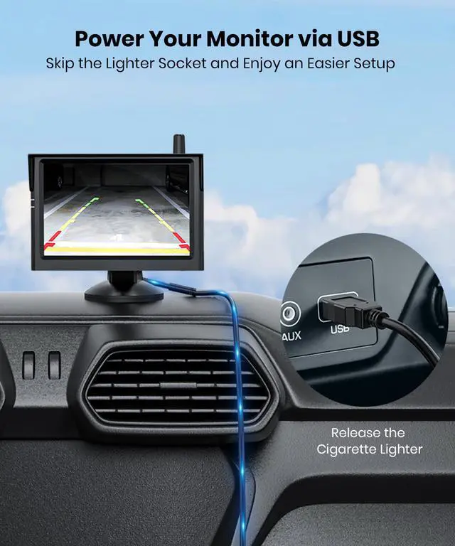 Alt view image 4 of 7 - AUTO-VOX S4B Dual Wireless Backup Camera Bundle: Includes 4PIN USB Cable & Flexible Adjust Monitor Mount, Split-Screen Display, Quick Install, IP69K Waterproof, Perfect for Truck, Trailer, Car