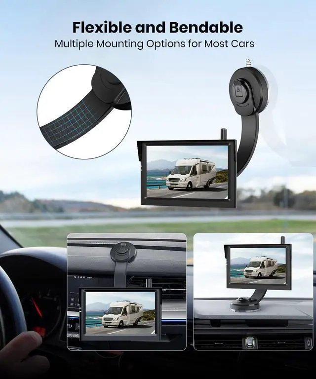 Alt view image 5 of 7 - AUTO-VOX S4B Dual Wireless Backup Camera Bundle: Includes 4PIN USB Cable & Flexible Adjust Monitor Mount, Split-Screen Display, Quick Install, IP69K Waterproof, Perfect for Truck, Trailer, Car