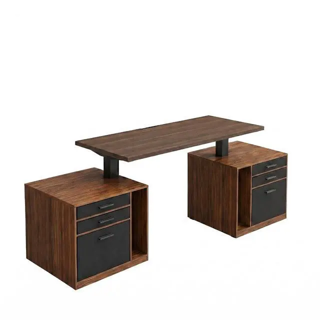 Main image of ErGear Height Adjustable Electric Executive Standing Desk with Dual File Cabinet, 55 x 28 Inches Sit Stand up Desk, 4 Memory Computer Home Office Desk with 2 Hooks, Walnut, 3 Packages