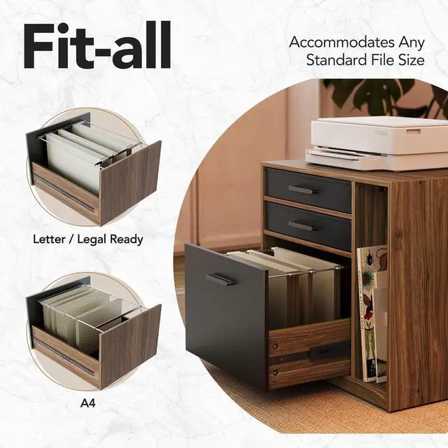 Alt view image 7 of 7 - ErGear Height Adjustable Electric Executive Standing Desk with Dual File Cabinet, 55 x 28 Inches Sit Stand up Desk, 4 Memory Computer Home Office Desk with 2 Hooks, Walnut, 3 Packages