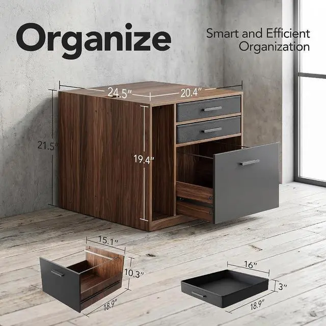 Alt view image 6 of 7 - ErGear Height Adjustable Electric Executive Standing Desk with Dual File Cabinet, 55 x 28 Inches Sit Stand up Desk, 4 Memory Computer Home Office Desk with 2 Hooks, Walnut, 3 Packages