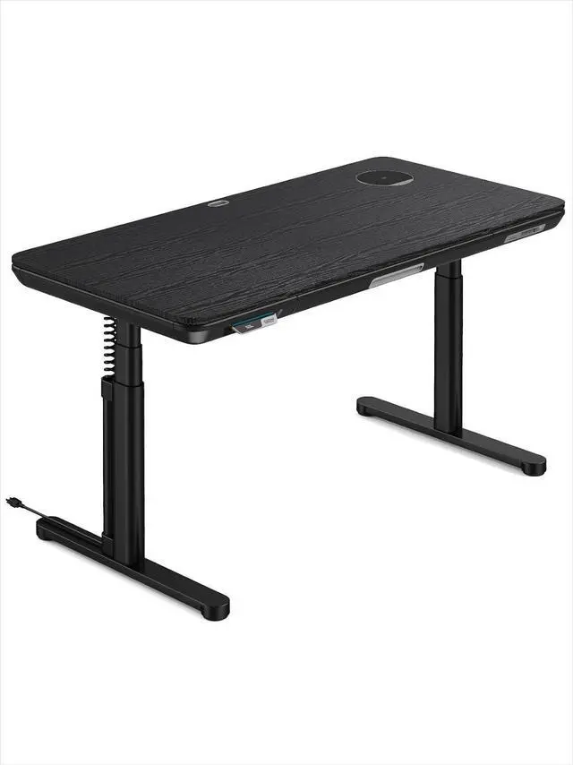 Main image of ErgoAV Smart Executive Electric Standing Desk, Wireless Charging, with Storage Drawer, Hidden Power Strip, Black