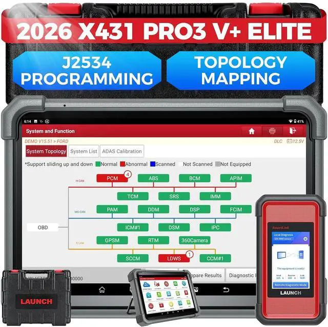 Main image of Launch X431 PRO3 V+ Elite, 2026 SmartlinkC 2.0 Bidirectional Scan Tool with J2534 Portocol, HD Trucks Scanner, 10.1 inch, Topology Map, 60+Service, Online Code, CANFD/DoIP/D-PDU, FCA, 2 Yrs Update