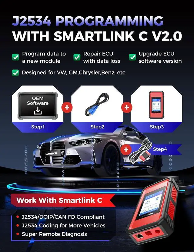 Alt view image 4 of 7 - Launch X431 PRO3 V+ Elite, 2026 SmartlinkC 2.0 Bidirectional Scan Tool with J2534 Portocol, HD Trucks Scanner, 10.1 inch, Topology Map, 60+Service, Online Code, CANFD/DoIP/D-PDU, FCA, 2 Yrs Update