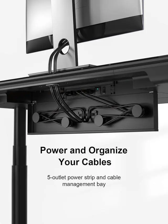 Alt view image 5 of 7 - ErgoAV Smart Executive Electric Standing Desk, Wireless Charging, with Storage Drawer, Hidden Power Strip, Galaxy Glass