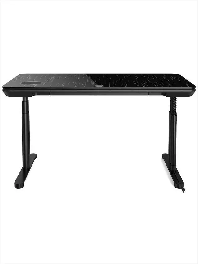 Alt view image 7 of 7 - ErgoAV Smart Executive Electric Standing Desk, Wireless Charging, with Storage Drawer, Hidden Power Strip, Galaxy Glass