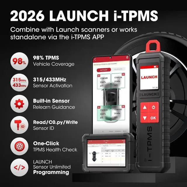 Alt view image 2 of 7 - 2026 New LAUNCH X-431 i-TPMS TSGUN Handheld TPMS Service Tool, Relearn, Reset and Program TPMS sensors Work with X-431 Scanner or i-TPMS APP, Supports All 315/433MHz Sensors, Upgrade of TSGUN