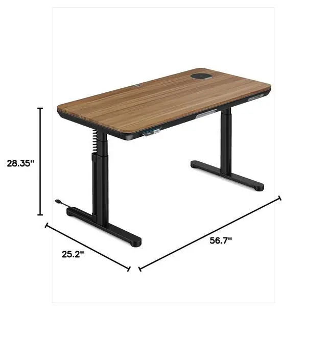 Alt view image 2 of 7 - ErgoAV Executive Smart Electric Standing Desk, Wireless Charging, with Storage Drawer, Hidden Power Strip, Walnut