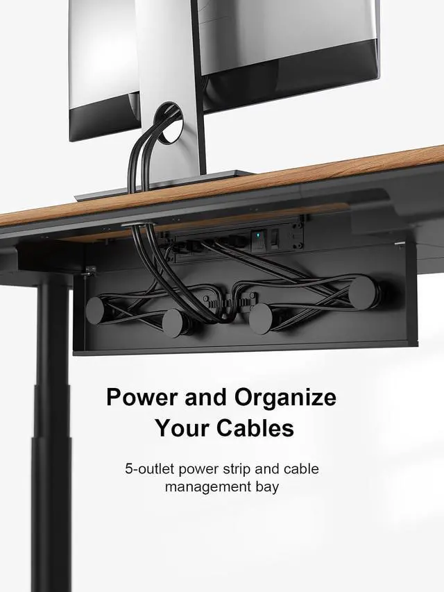 Alt view image 6 of 7 - ErgoAV Executive Smart Electric Standing Desk, Wireless Charging, with Storage Drawer, Hidden Power Strip, Walnut