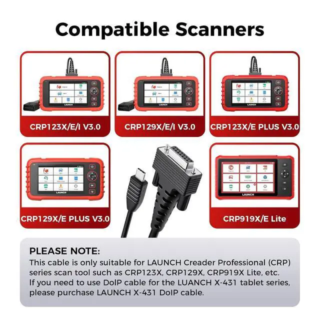 Alt view image 4 of 5 - Launch DoIP Adapter Cable with USB-C and 16-Pin Male to DB-15 Female | Connector for Launch Creader Series CRP123X V3, CRP129X V3, CRP129X Plus V3, CRP919X Lite V2 - Faster 100 Mbps diagnosis