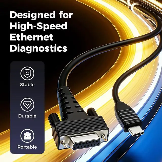Alt view image 5 of 5 - Launch DoIP Adapter Cable with USB-C and 16-Pin Male to DB-15 Female | Connector for Launch Creader Series CRP123X V3, CRP129X V3, CRP129X Plus V3, CRP919X Lite V2 - Faster 100 Mbps diagnosis