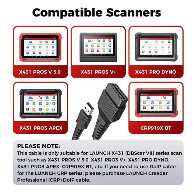Alt view image 4 of 5 - LAUNCH X431 DoIP Adapter Connector Cable, USB and 16 PIN Male to Female Cable, Doip Adpator for X431 Launch Scanner Compatible with PROS V 5.0, PRO3 V+, CRP919XBT, PRO3 APEX, PRO Dyno