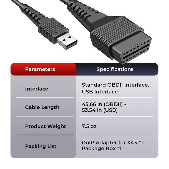 Alt view image 5 of 5 - LAUNCH X431 DoIP Adapter Connector Cable, USB and 16 PIN Male to Female Cable, Doip Adpator for X431 Launch Scanner Compatible with PROS V 5.0, PRO3 V+, CRP919XBT, PRO3 APEX, PRO Dyno