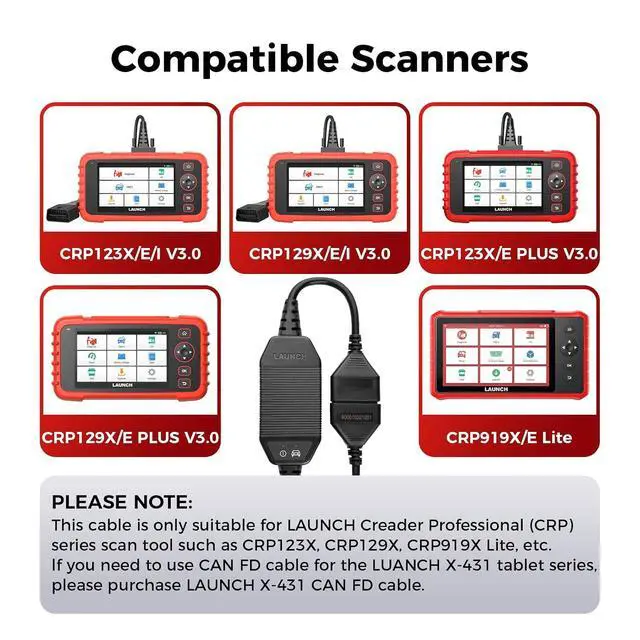 Alt view image 3 of 5 - LAUNCH CAN FD Connector Adapter Cable for CRP Series Scan Tool, Compatible with Creader Professional OBD2 Scanners CRP123X/E/I V3.0, CRP129X/E/I V3.0, CRP129X/E/I Plus V3.0, CRP919X/E Lite