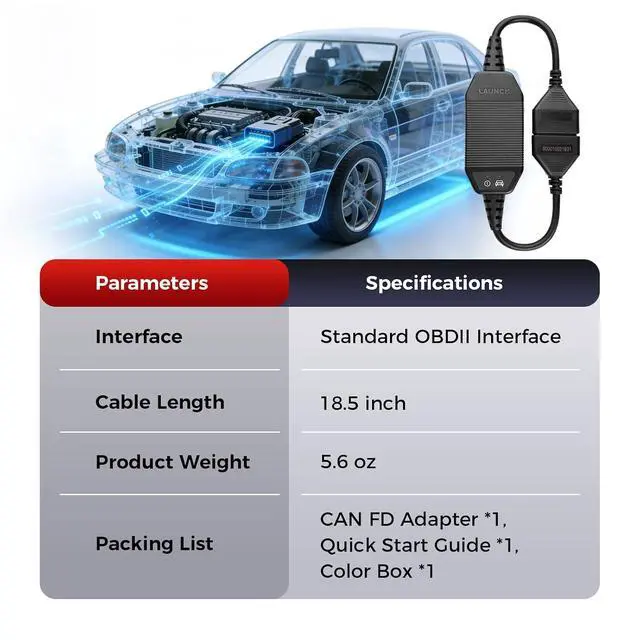 Alt view image 5 of 5 - LAUNCH CAN FD Connector Adapter Cable for CRP Series Scan Tool, Compatible with Creader Professional OBD2 Scanners CRP123X/E/I V3.0, CRP129X/E/I V3.0, CRP129X/E/I Plus V3.0, CRP919X/E Lite