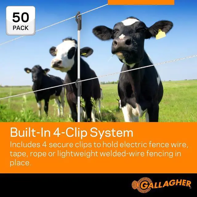 Alt view image 4 of 7 - Gallagher 3/8" x 48" Fiberglass Step-in Electric Fence Posts 50 Pack | Holds Wire Polywire Polytape | Weatherproof & Lightweight | Portable Fence Posts for Livestock Gardens & Rotational Grazing