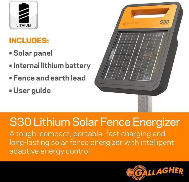 Alt view image 3 of 7 - Gallagher S30 Solar Electric Fence Charger | Solar Fence Energizer for Cattle, Horses, Goats, Small Pastures, Predator Control | 4-Mile Typical 20-Mile Ideal Range | Solar Powered with Lithium Battery