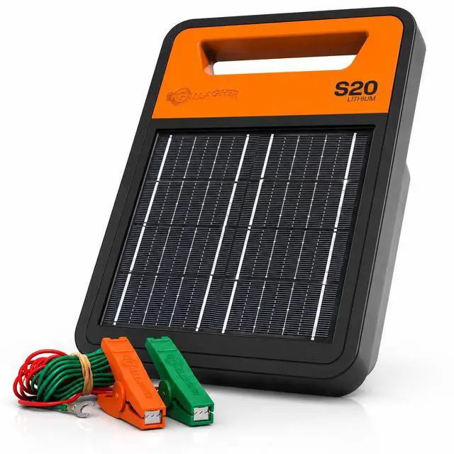 Main image of Gallagher S20 Solar Electric Fence Charger | Powers Up to 2 Miles of Typical Fence | Lithium Battery Technology | 0.2 Joule Solar Energizer for Poultry, Livestock, Gardens, and Pets