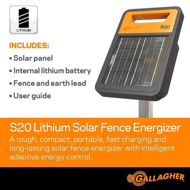 Alt view image 2 of 6 - Gallagher S20 Solar Electric Fence Charger | Powers Up to 2 Miles of Typical Fence | Lithium Battery Technology | 0.2 Joule Solar Energizer for Poultry, Livestock, Gardens, and Pets