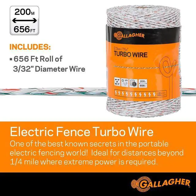 Alt view image 2 of 6 - Gallagher Electric Fence Turbo Polywire | 9 Mixed Metal Strands for 40x More Conductivity and Extreme Power | Ideal for Long Portable Fences | UV, Rust Resistant | 3/32" Diameter Polywire | 656 Foot