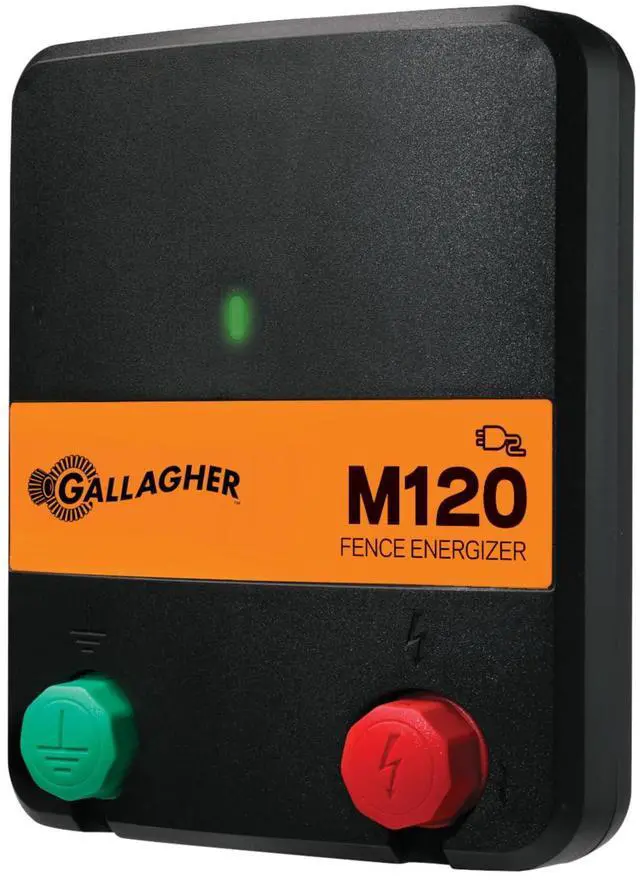 Main image of Gallagher M120 Electric Fence Energizer | 110V AC Charger for Livestock Fencing | Powers up to 15 Miles or 60 Acres | 1.2 Joule Plug-in Fence Controller