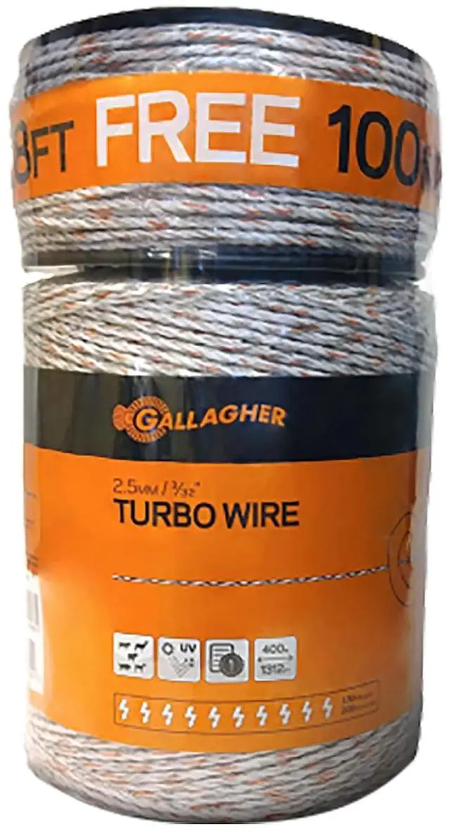 Main image of Gallagher Electric Fence Turbo Wire | Highly Conductive Strands Provide Extreme Power for Long Fences | 3/32in Diameter | 1312ft Length + 328ft Free