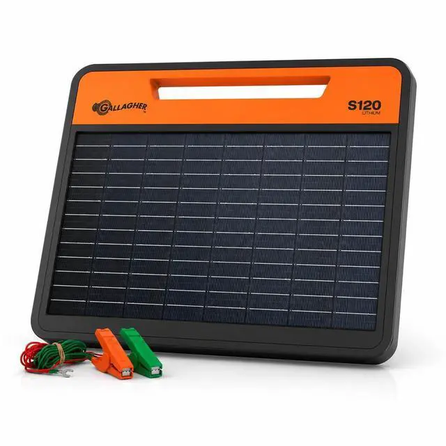 Main image of Gallagher S120 Lithium Solar Fence Charger | 1.2 Joule Energizer Powers Up to 35 Miles or 120 Acres | Solar Lithium Iron Phosphate Battery | Adaptive Power Control | Portable and Weather Resistant