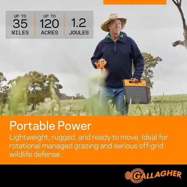 Alt view image 3 of 7 - Gallagher S120 Lithium Solar Fence Charger | 1.2 Joule Energizer Powers Up to 35 Miles or 120 Acres | Solar Lithium Iron Phosphate Battery | Adaptive Power Control | Portable and Weather Resistant