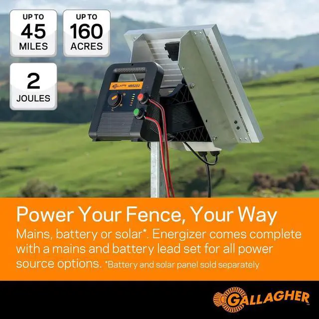 Alt view image 4 of 6 - Gallagher MBS200 Electric Fence Charger | Multi-Power AC, Battery or Solar Fence Energizer | 2 Joule Livestock Charger for Portable & Permanent Fencing