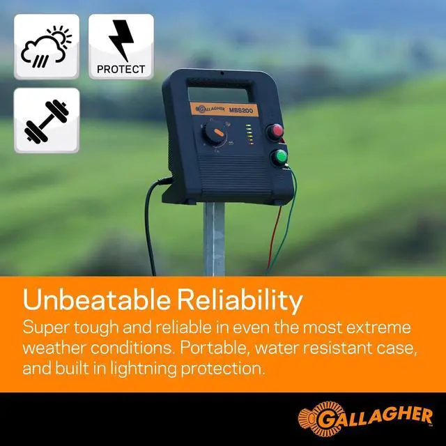Alt view image 5 of 6 - Gallagher MBS200 Electric Fence Charger | Multi-Power AC, Battery or Solar Fence Energizer | 2 Joule Livestock Charger for Portable & Permanent Fencing