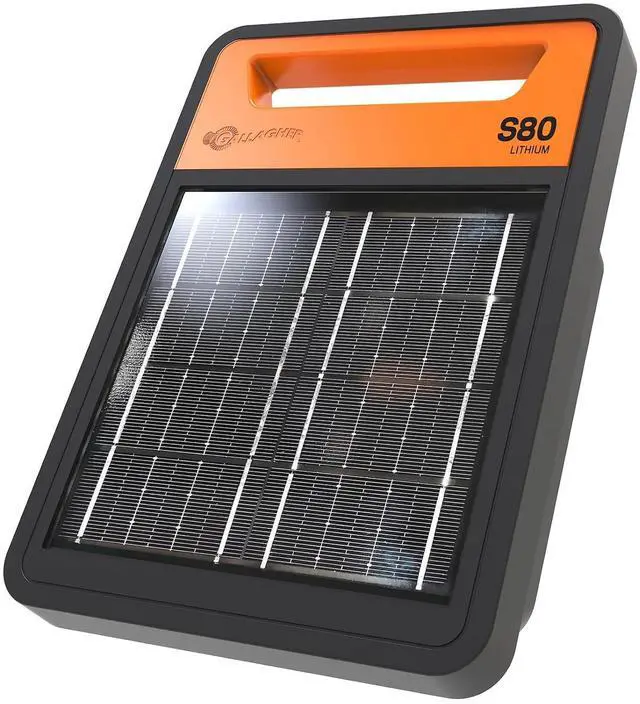 Main image of Gallagher S80 Solar Electric Fence Charger | Powers Up to 25 Miles of Electric Fencing | Lithium Battery Technology | 0.8 Joule Solar Energizer for Poultry, Livestock, Gardens, and Wildlife Exclusion