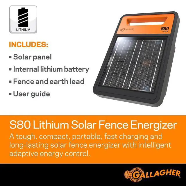 Alt view image 2 of 6 - Gallagher S80 Solar Electric Fence Charger | Powers Up to 25 Miles of Electric Fencing | Lithium Battery Technology | 0.8 Joule Solar Energizer for Poultry, Livestock, Gardens, and Wildlife Exclusion