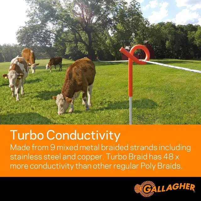Alt view image 3 of 6 - Gallagher Electric Fence Turbo Braid |Bonus Pack -1312 Ft Plus Free 328 Foot Roll |9 Mixed Metal Braided Strands for Reliable High Conductivity and Rust Resistance | 7/64" Highly Visible Striped Braid