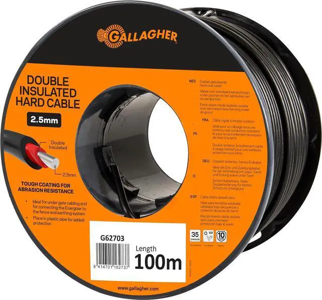 Main image of Gallagher 12.5 Gauge Double Insulated Hard Cable | 328 ft (100m) | Low Resistance Lead-Out & Under-Gate Electric Fence Wire | Heavy-Duty Underground Connection Cable for Permanent Fencing