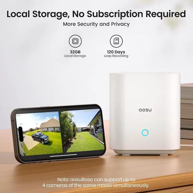 Alt view image 2 of 7 - aosu Security Cameras Wireless Outdoor Home System, True 2K HD Night Vision, No Subscription Required, Long Battery Life, 166° Wide View, Spotlight & Siren Alarm, Motion Alert, Support 2.4 & 5GHz WiFi