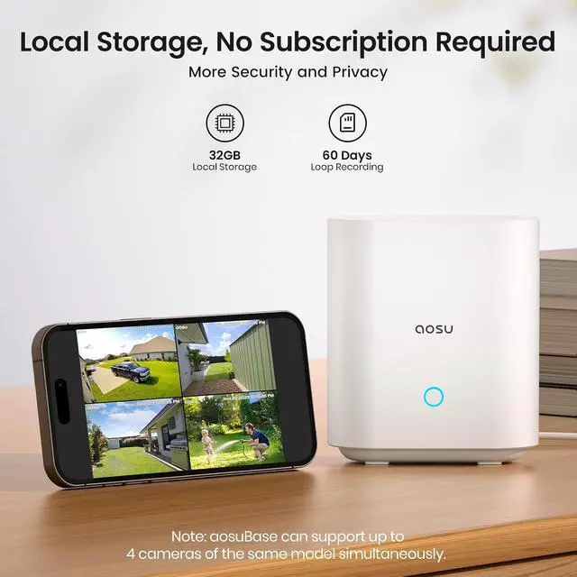 Alt view image 2 of 7 - aosu Security Cameras Outdoor Wireless, 4-Cam-Kit, 166° Ultra-Wide-Angle, Battery Powered, No Subscription Required, Home Security Cameras System with 2K Color Night Vision, Spotlight, Motion Alert