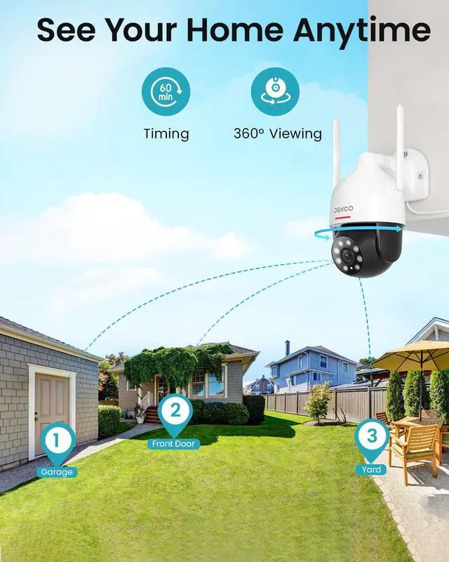 Alt view image 5 of 7 - DEKCO 2K Security Camera Outdoor 2Packs, WiFi Outdoor Security Cameras Pan-Tilt 360° View, 3MP Surveillance Cameras with Motion Detection and Siren, 2-Way Audio, Full Color Night Vision, Waterproof