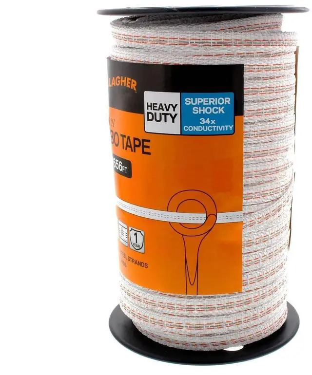 Alt view image 2 of 7 - Gallagher 1/2" x 656' Electric Fence Turbo Polytape with Copper and Stainless Steel Strands | 34x More Conductivity Than Standard Polytape | Electric Fencing for Horses and Livestock