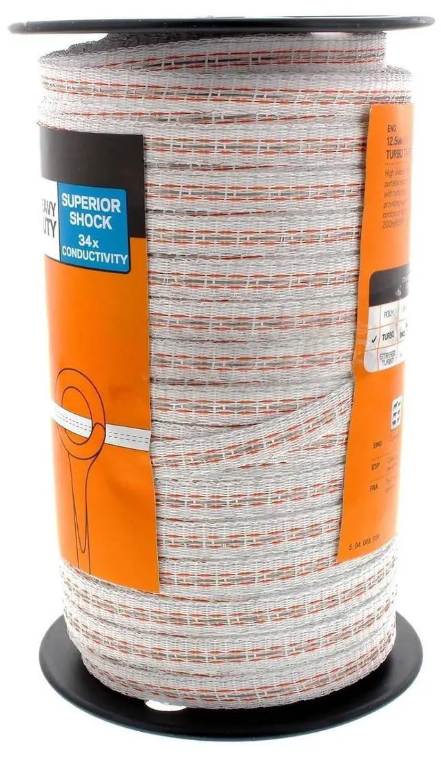 Alt view image 3 of 7 - Gallagher 1/2" x 656' Electric Fence Turbo Polytape with Copper and Stainless Steel Strands | 34x More Conductivity Than Standard Polytape | Electric Fencing for Horses and Livestock